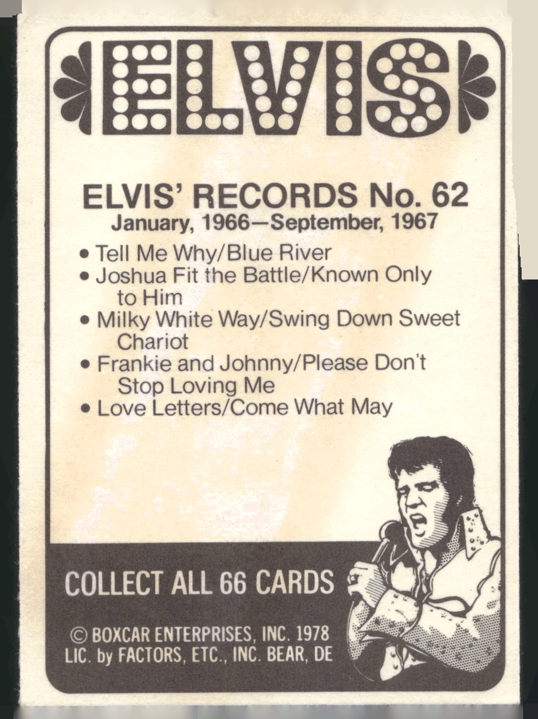 1978 Donruss Elvis Presley #62 January, 1966-September,
