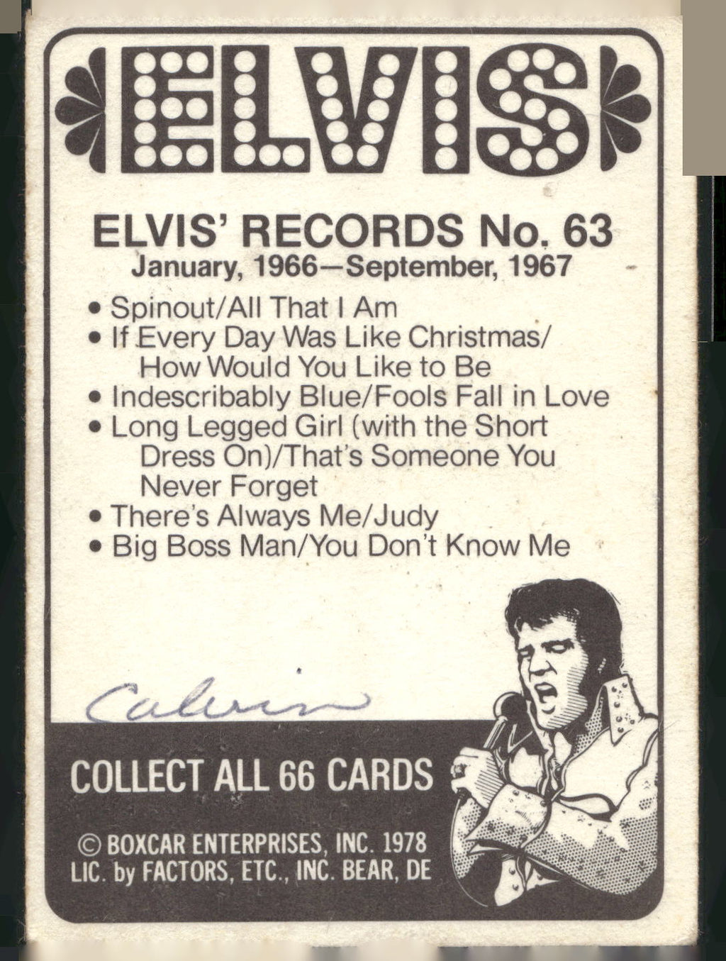 1978 Donruss Elvis Presley #63 January, 1966-September,