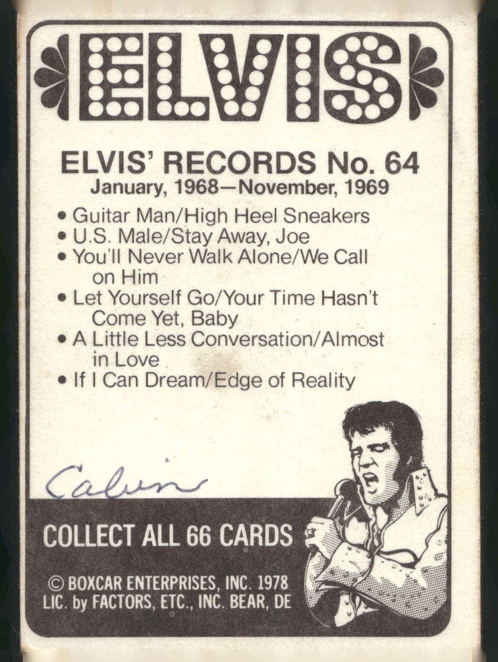 1978 Donruss Elvis Presley #64 January, 1968-November,