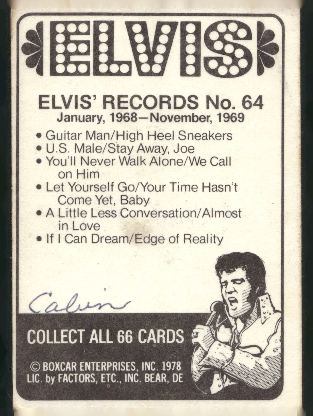 1978 Donruss Elvis Presley #64 January, 1968-November,