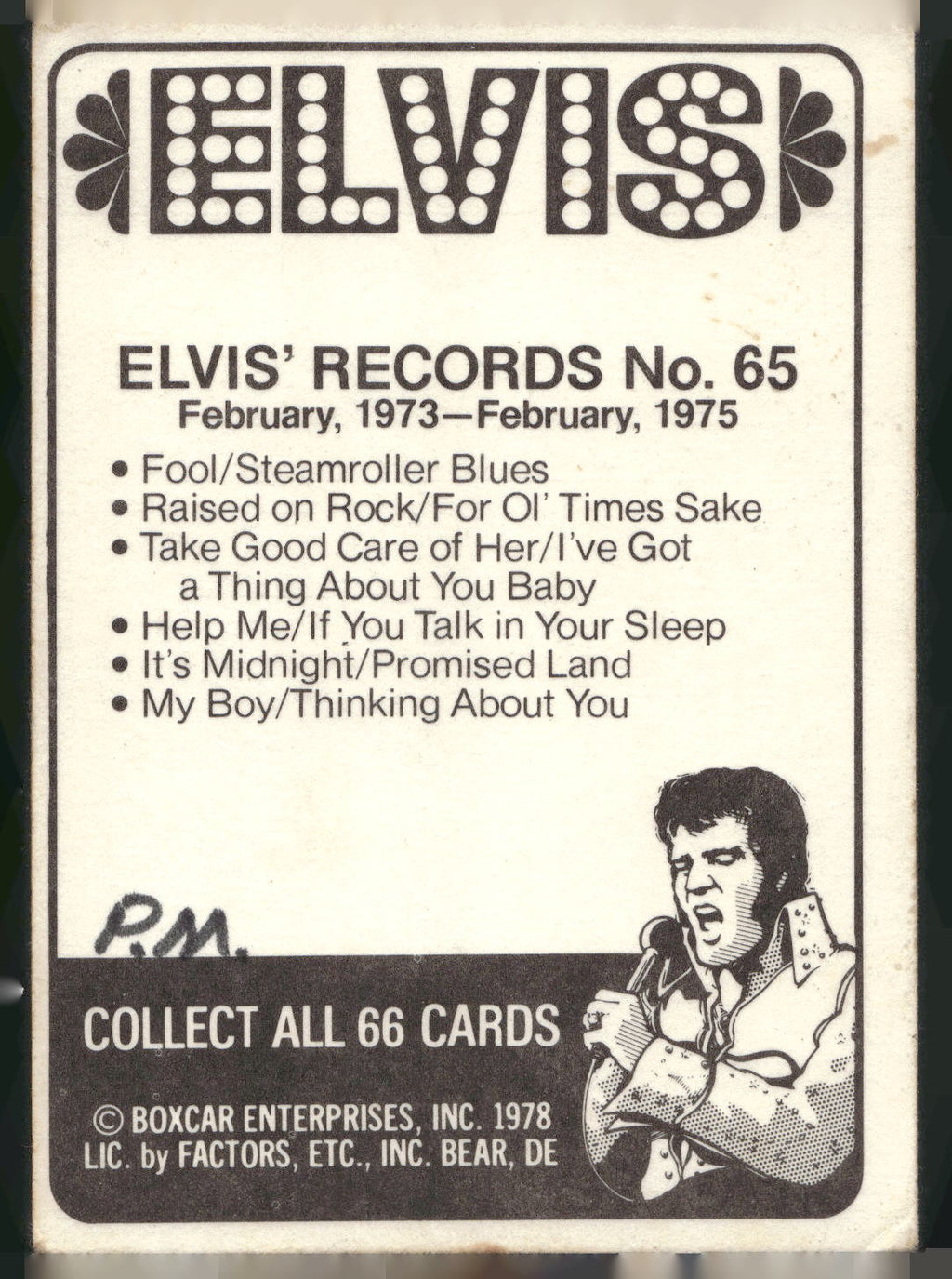 1978 Donruss Elvis Presley #65 February, 1973-February,
