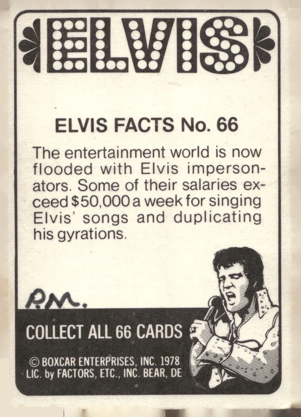 1978 Donruss Elvis Presley #66 The entertainment world is now floode