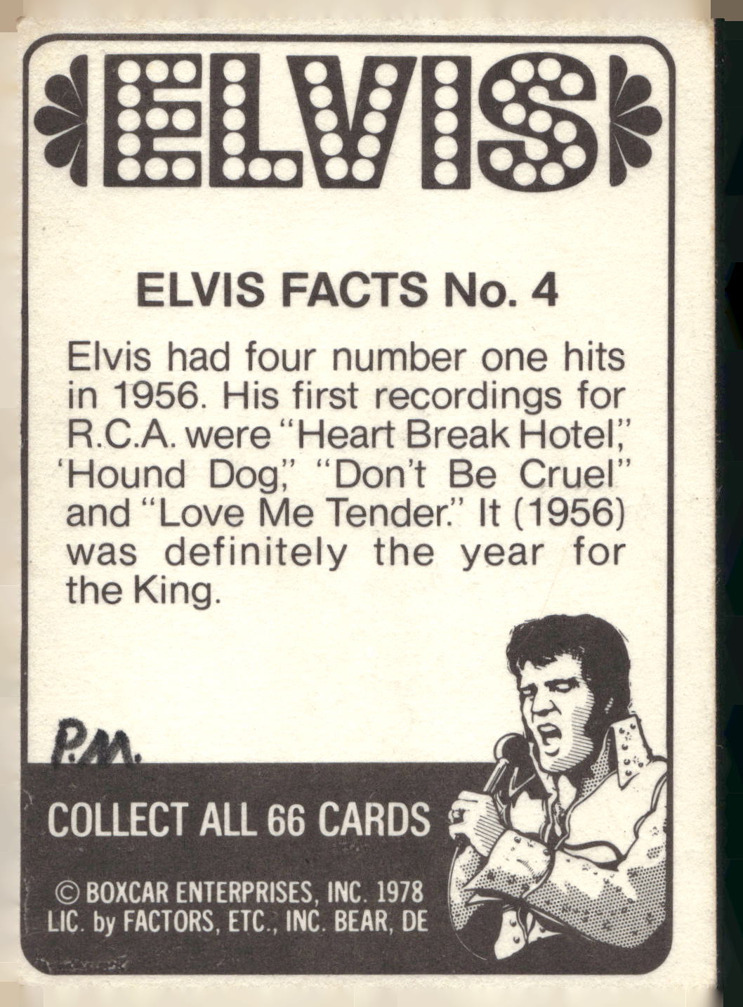 1978 Donruss Elvis Presley #4 Elvis had four number one hits...