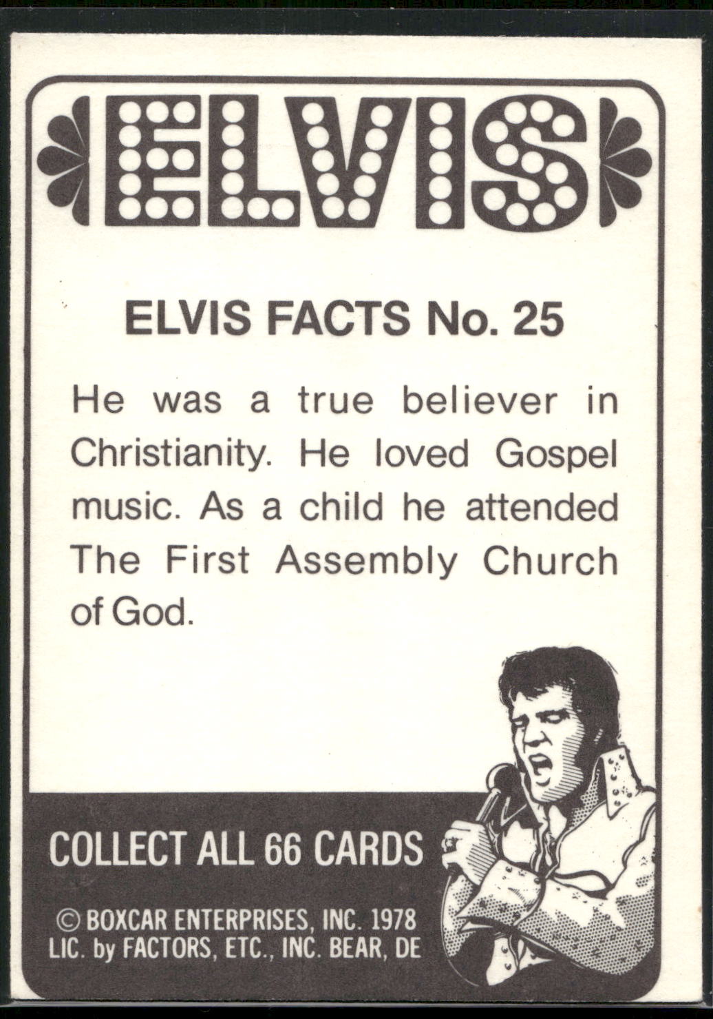1978 Donruss Elvis Presley #25 He was a true believer in Christianit