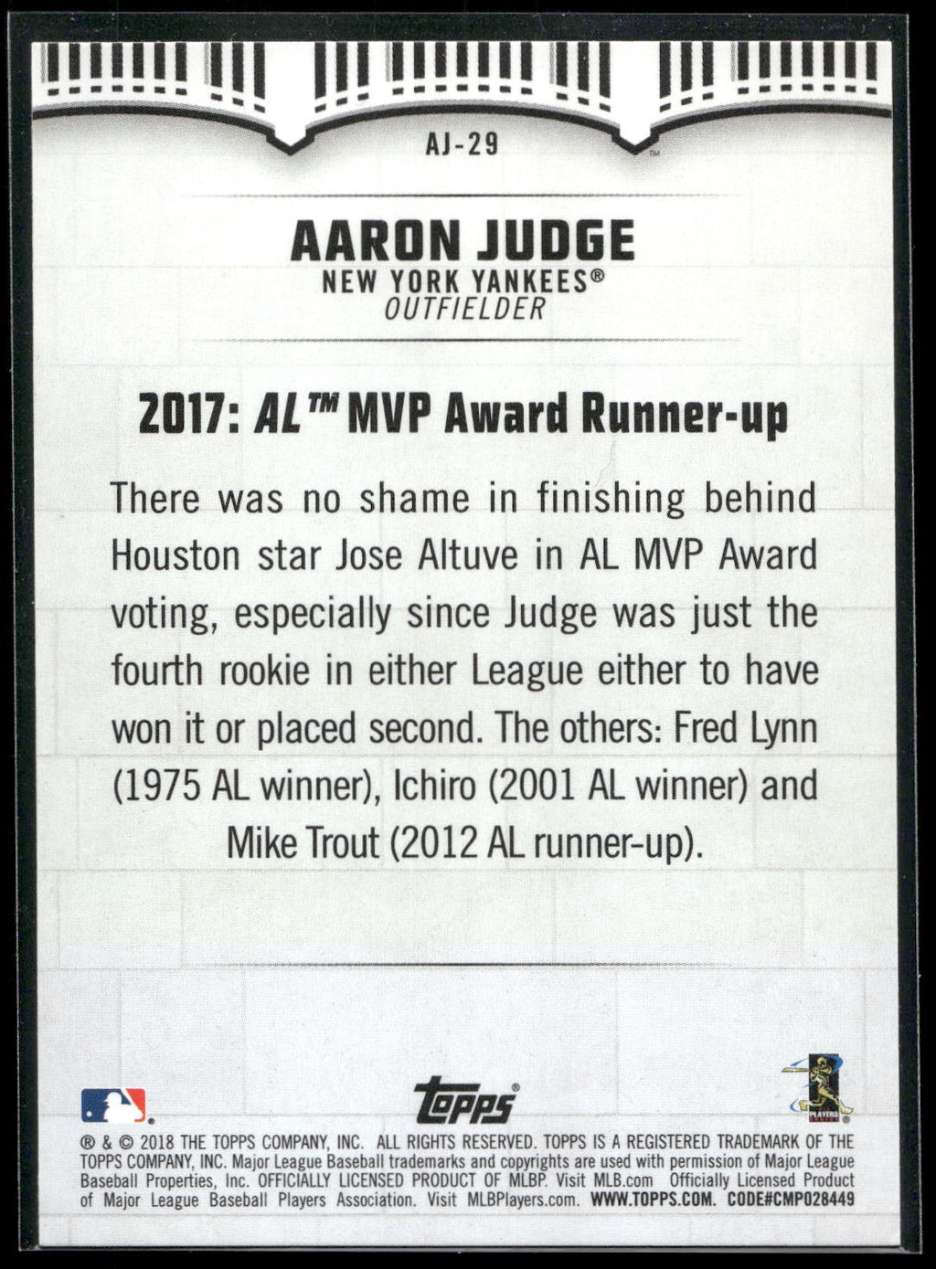 2018 Topps #AJ-29 Aaron Judge Aaron Judge Highlights