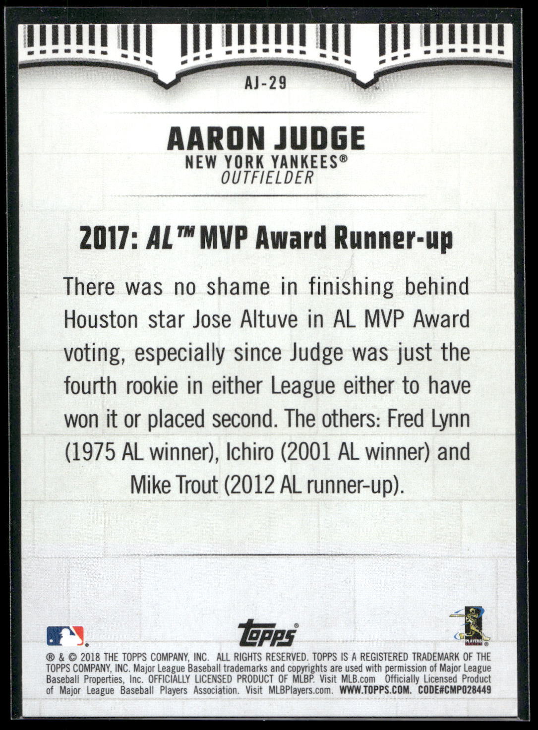 2018 Topps #AJ-29 Aaron Judge Aaron Judge Highlights