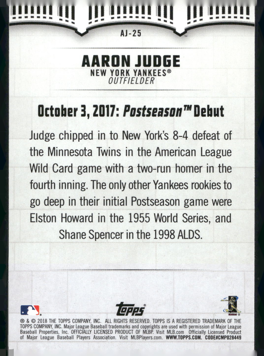 2018 Topps #AJ-25 Aaron Judge Aaron Judge Highlights