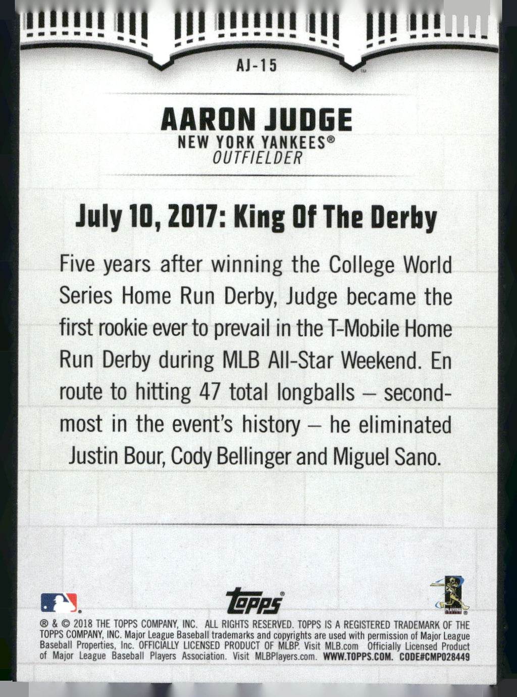 2018 Topps #AJ-15 Aaron Judge Aaron Judge Highlights