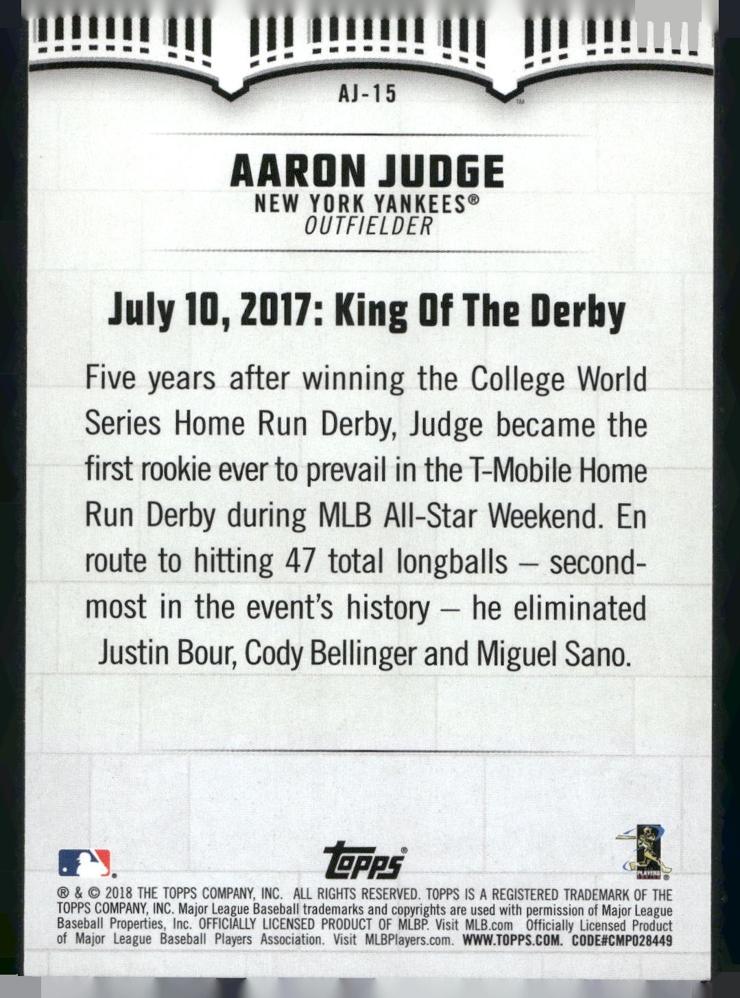 2018 Topps #AJ-15 Aaron Judge Aaron Judge Highlights