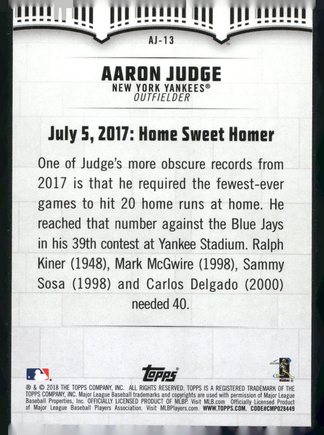 2018 Topps #AJ-13 Aaron Judge Aaron Judge Highlights