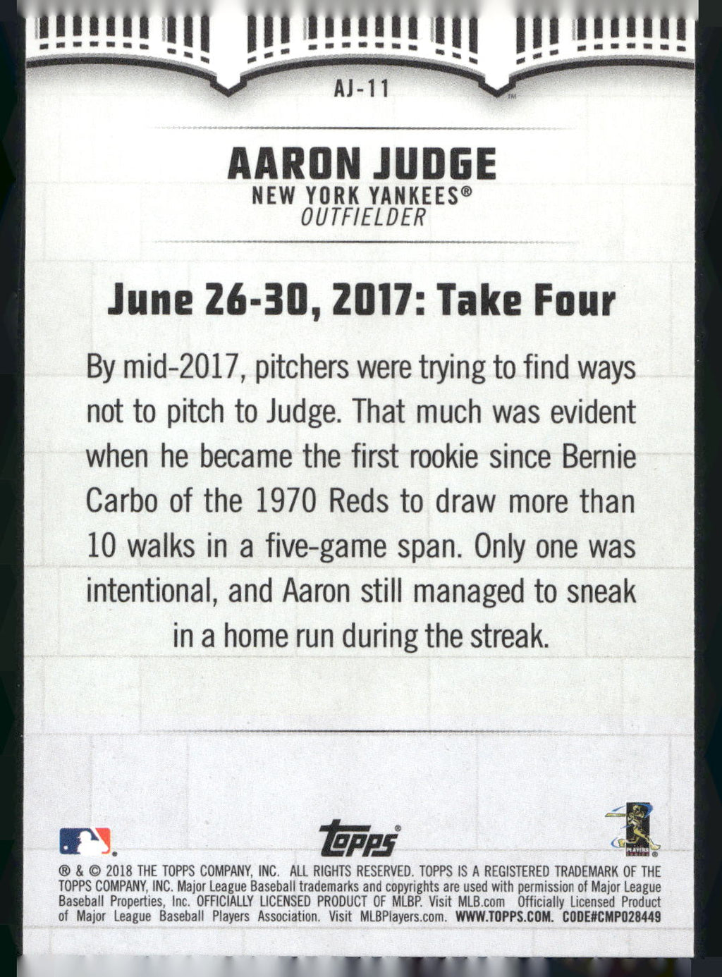 2018 Topps #AJ-11 Aaron Judge Aaron Judge Highlights Blue