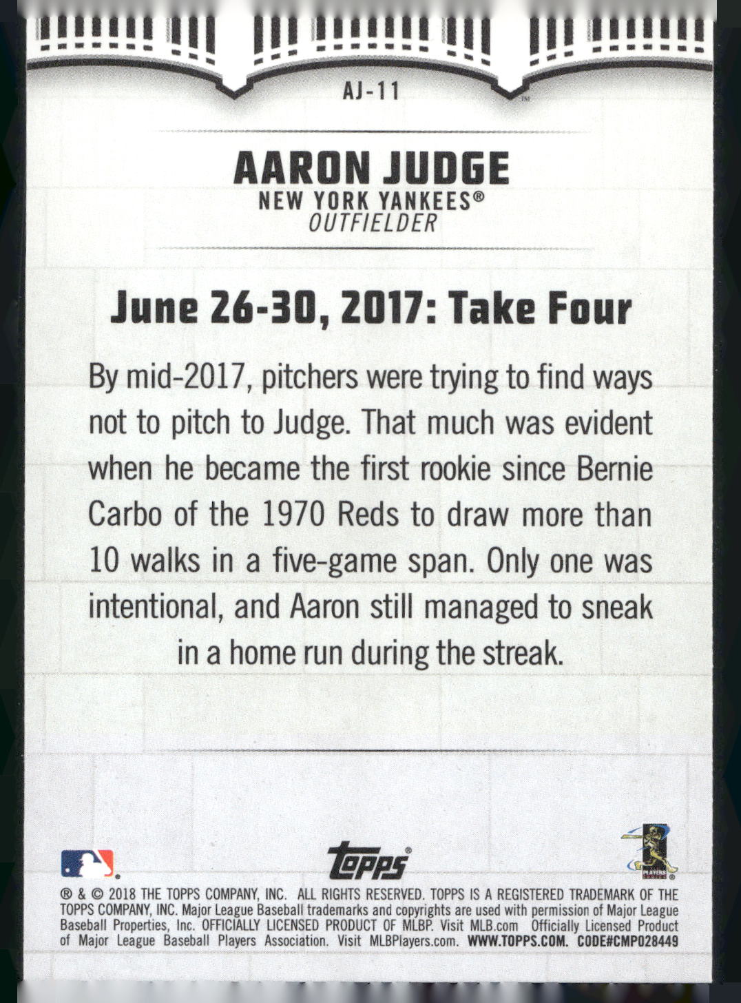 2018 Topps #AJ-11 Aaron Judge Aaron Judge Highlights Blue