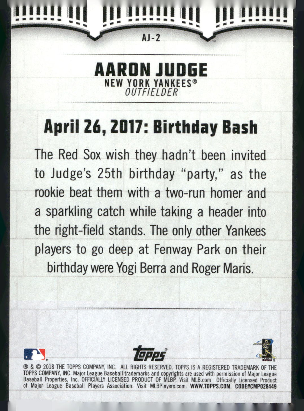 2018 Topps #AJ-2 Aaron Judge Aaron Judge Highlights