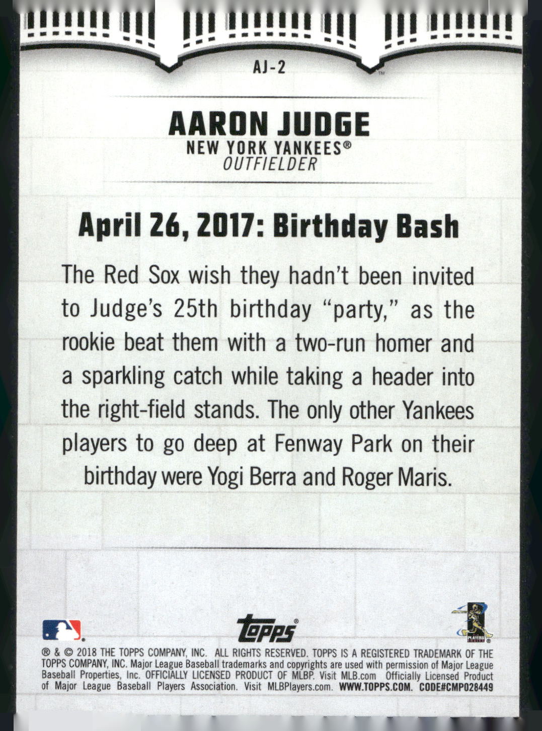 2018 Topps #AJ-2 Aaron Judge Aaron Judge Highlights