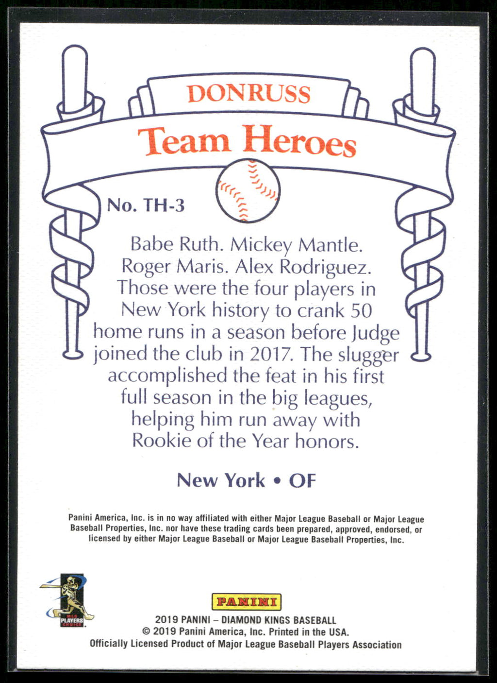 2019 Panini Diamond Kings #TH-3 Aaron Judge Team Heroes