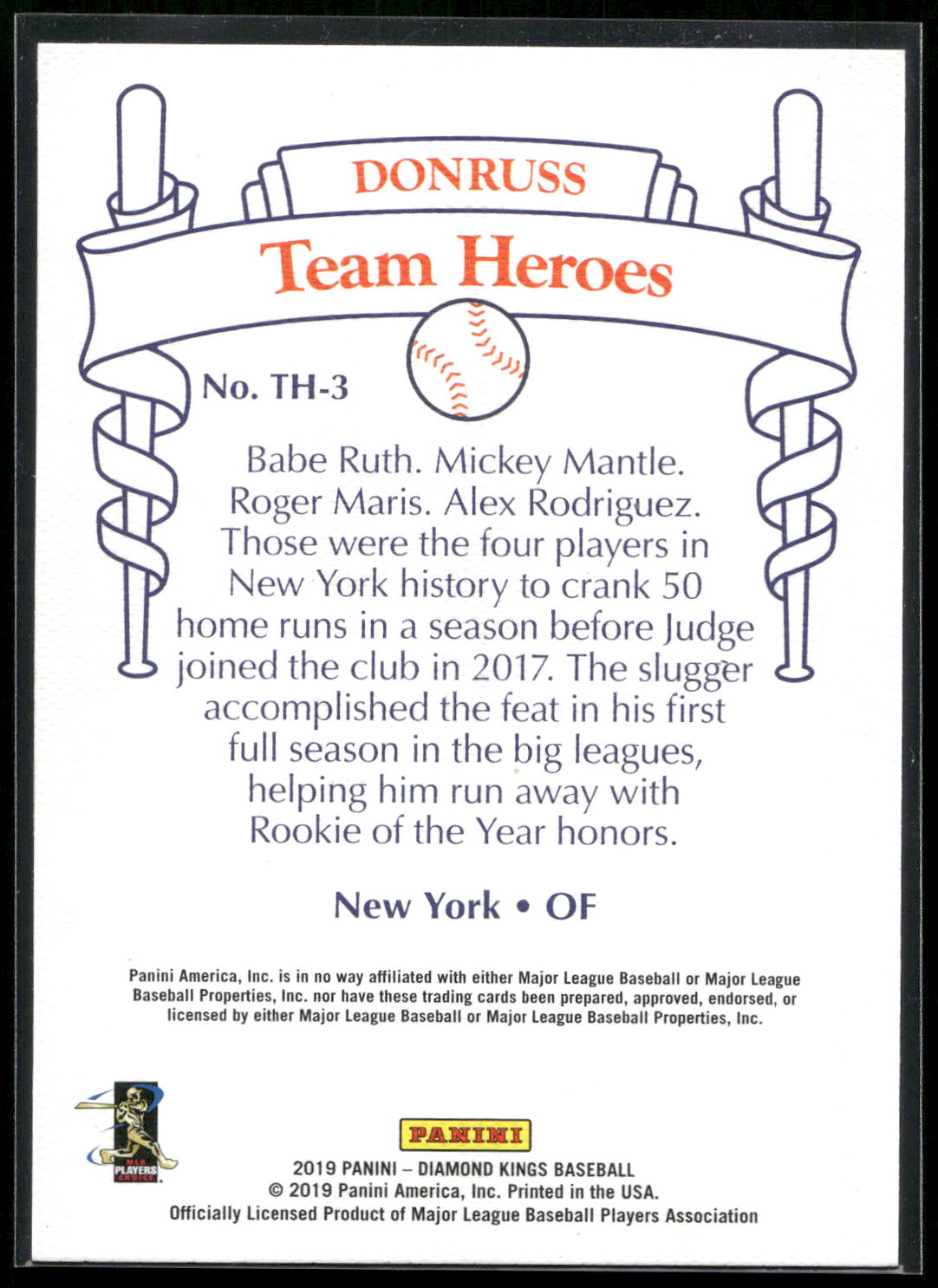 2019 Panini Diamond Kings #TH-3 Aaron Judge Team Heroes