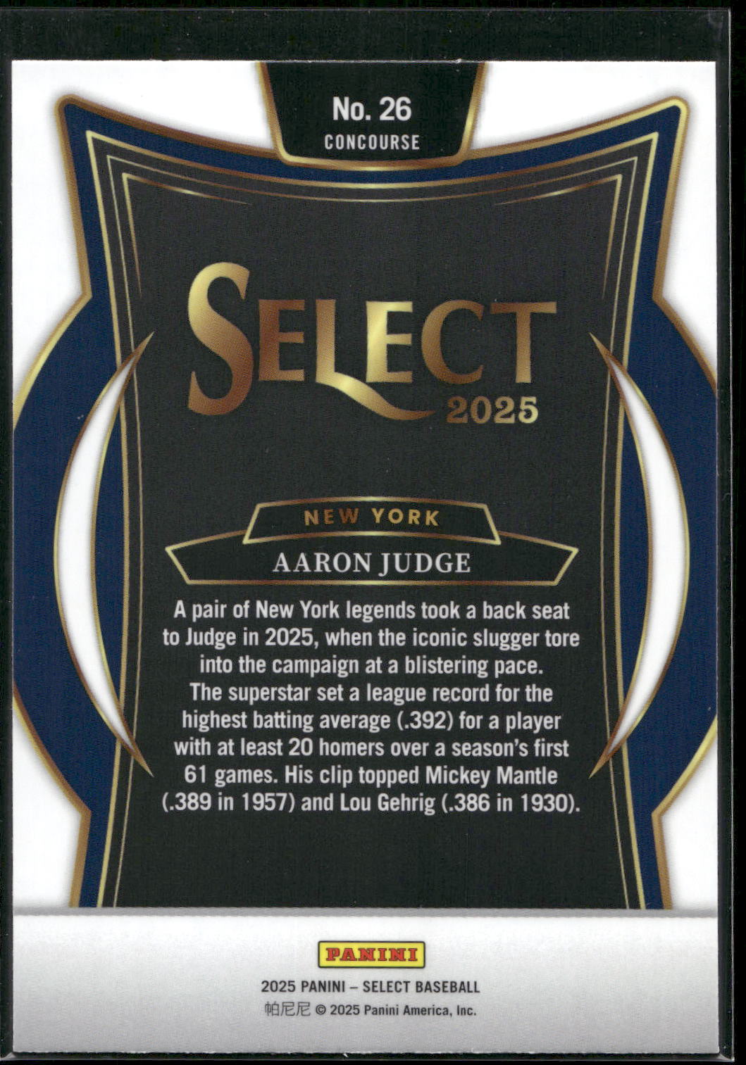 2025 Panini Select #26 Aaron Judge