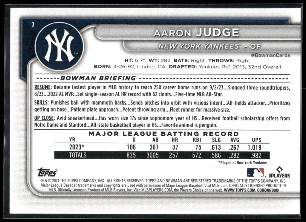 2024 Bowman #7 Aaron Judge