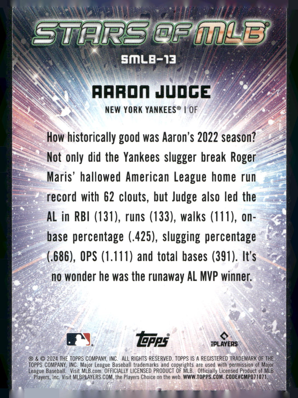 2024 Topps #SMLB-13 Aaron Judge Stars of MLB