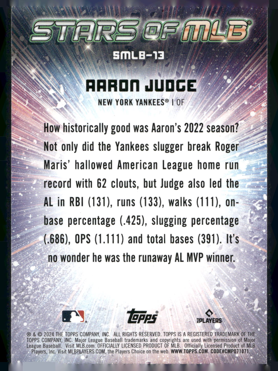 2024 Topps #SMLB-13 Aaron Judge Stars of MLB