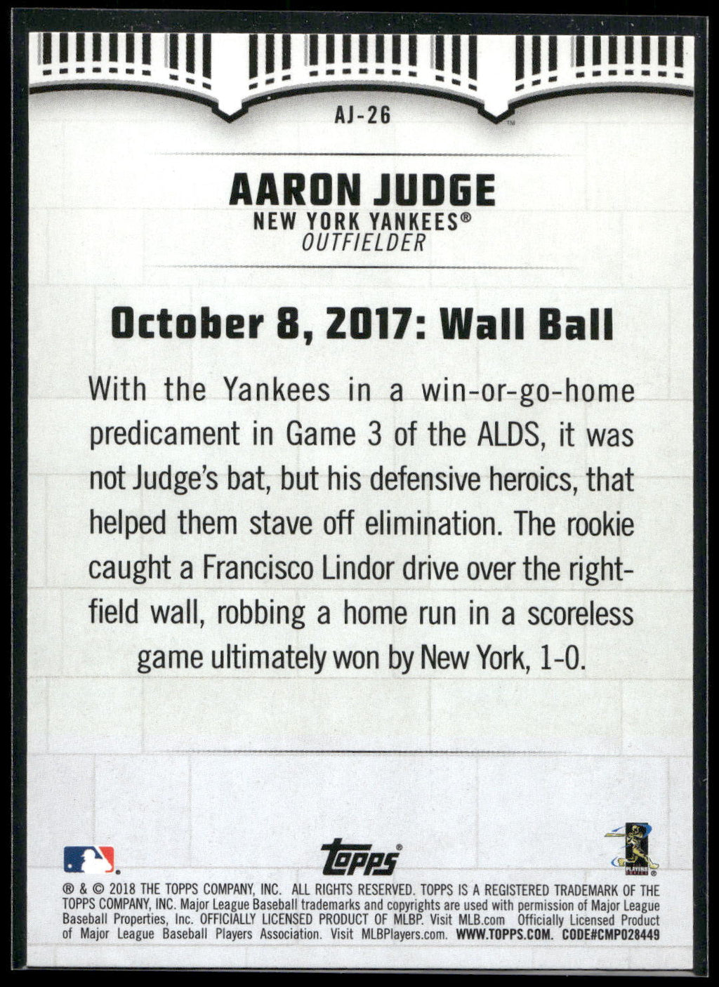 2018 Topps #AJ-26 Aaron Judge Aaron Judge Highlights