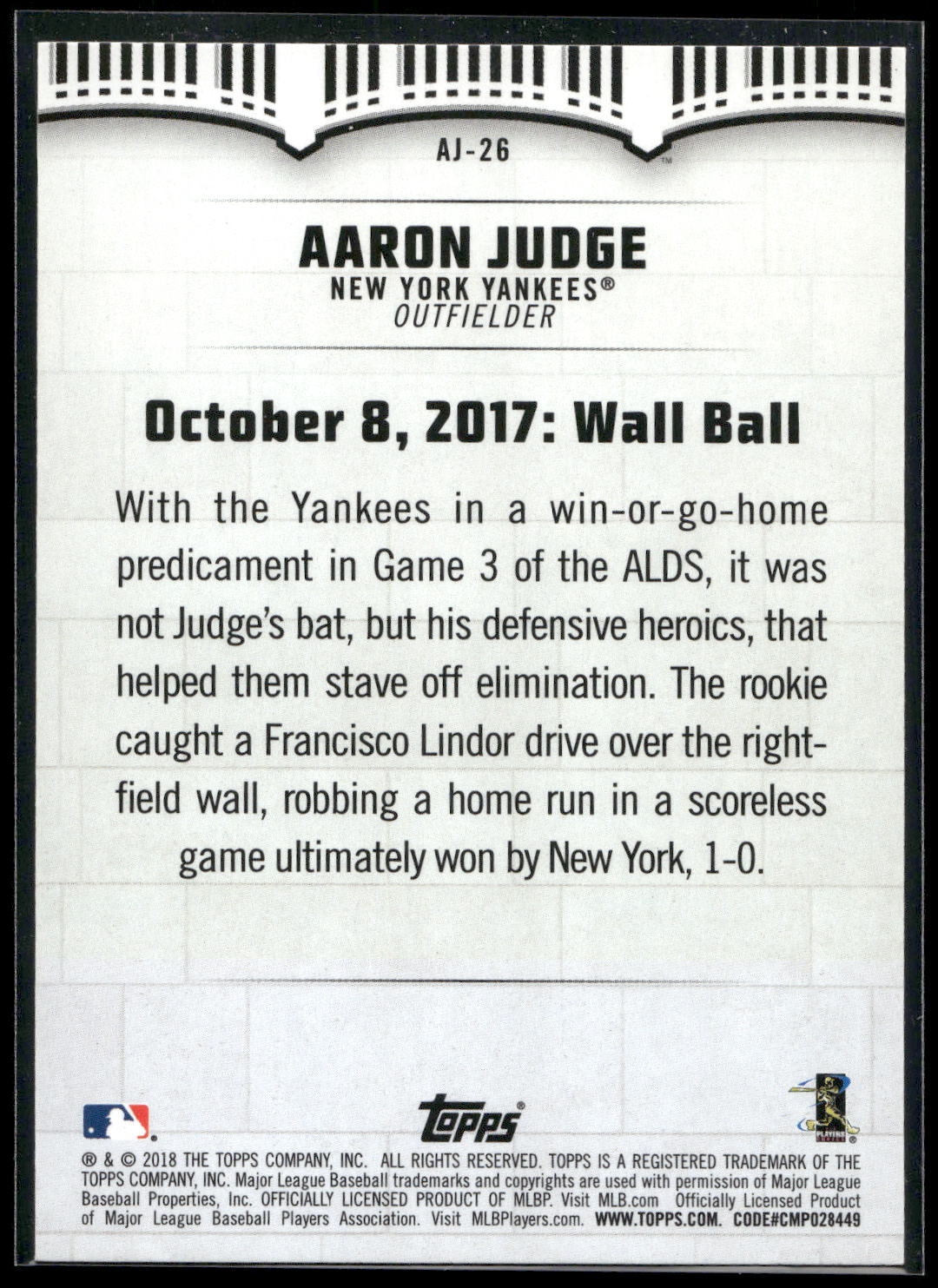 2018 Topps #AJ-26 Aaron Judge Aaron Judge Highlights