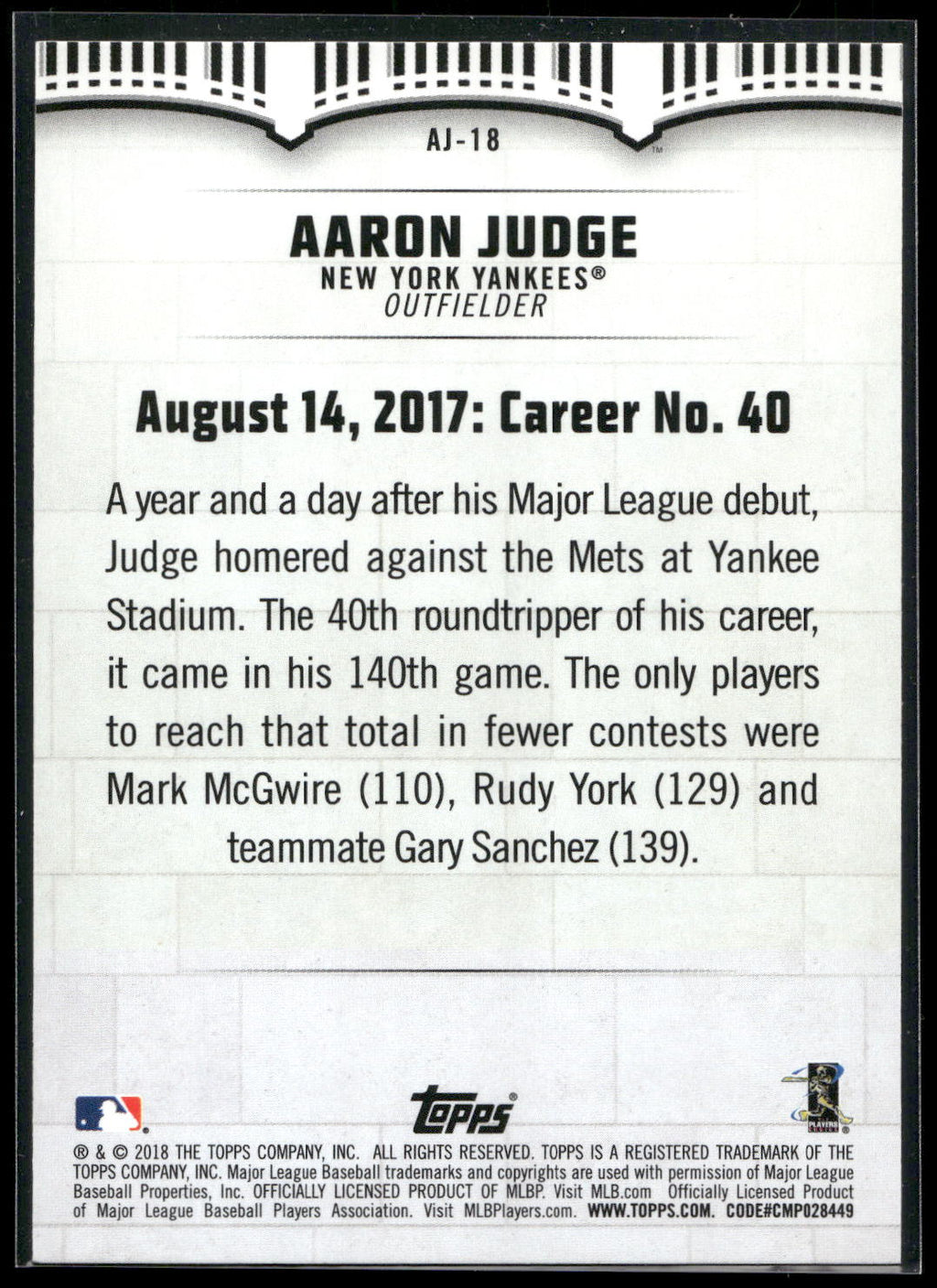 2018 Topps #AJ-18 Aaron Judge Aaron Judge Highlights Blue