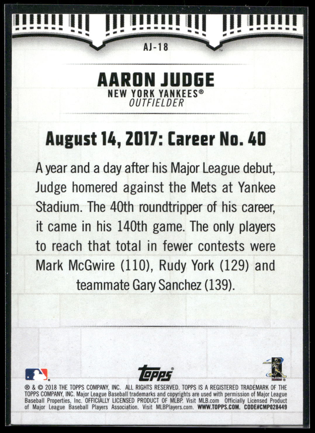 2018 Topps #AJ-18 Aaron Judge Aaron Judge Highlights Blue