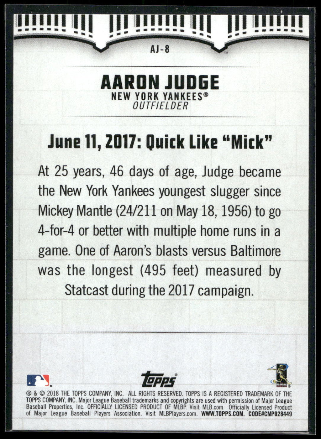 2018 Topps #AJ-8 Aaron Judge Aaron Judge Highlights