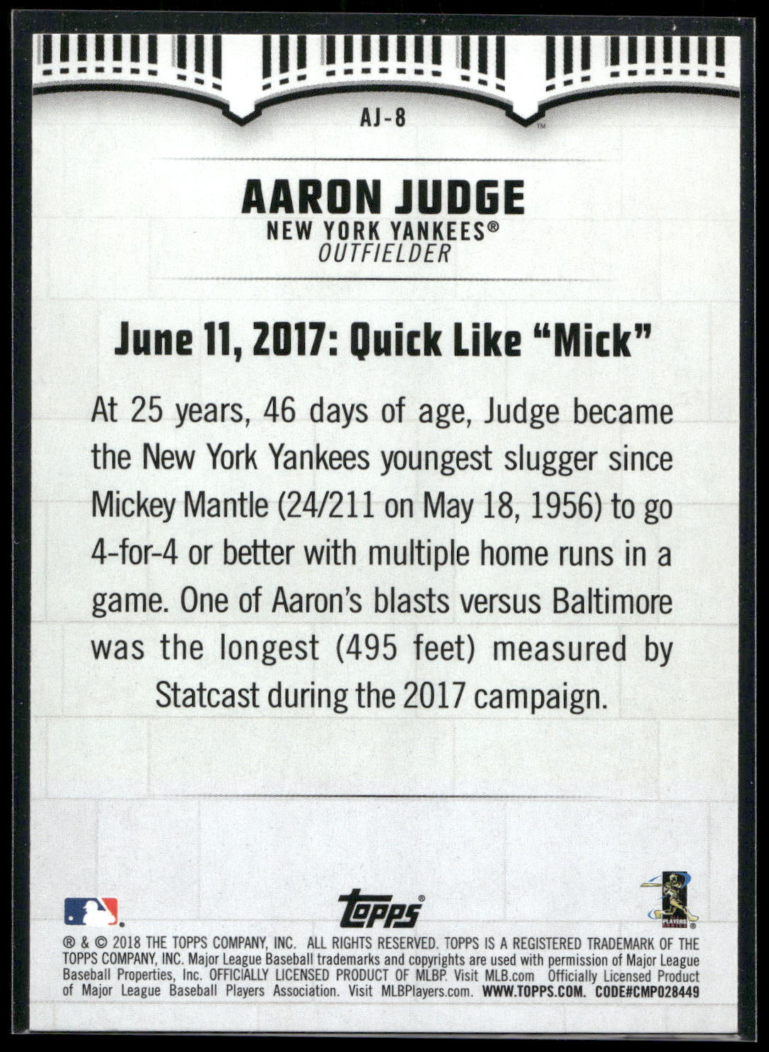 2018 Topps #AJ-8 Aaron Judge Aaron Judge Highlights
