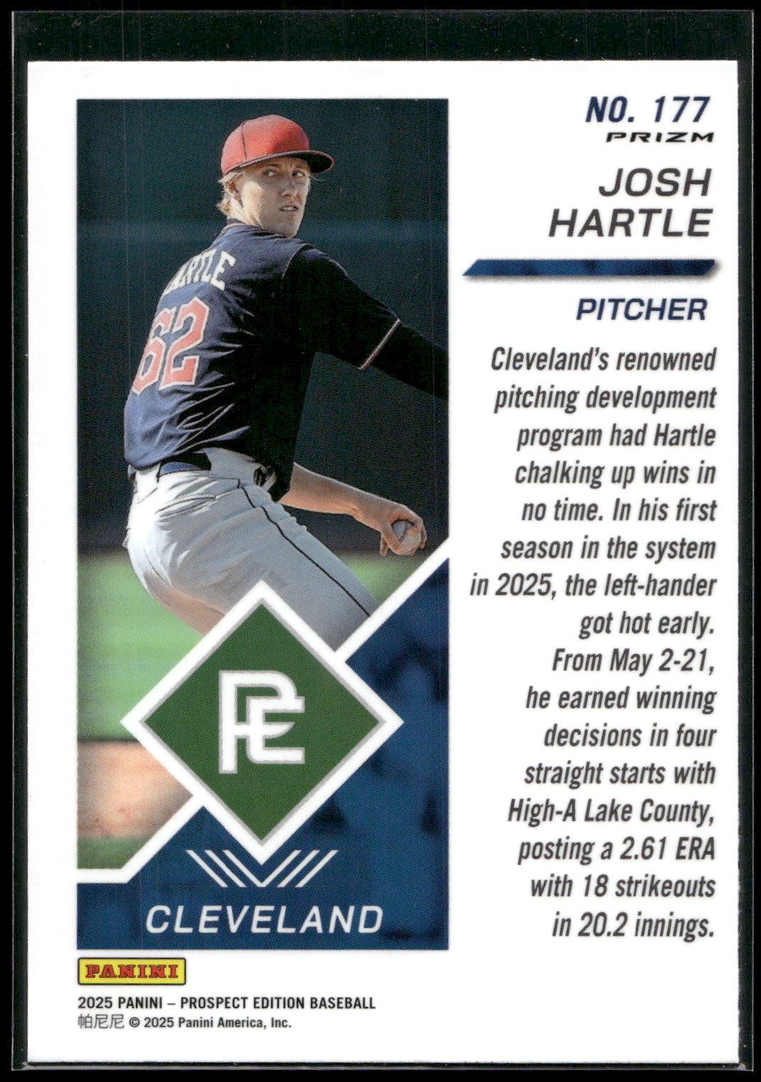 2025 Panini Prospect Edition #177 Josh Hartle Holo Prospect Ticket - Red Ice