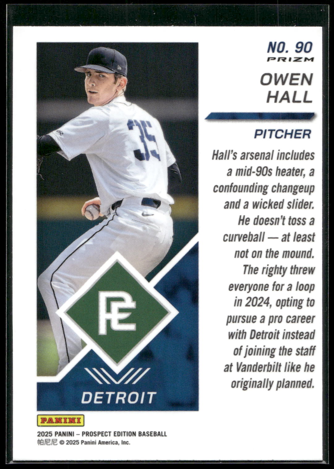 2025 Panini Prospect Edition #90 Owen Hall Holo Prospect Ticket - Red Ice