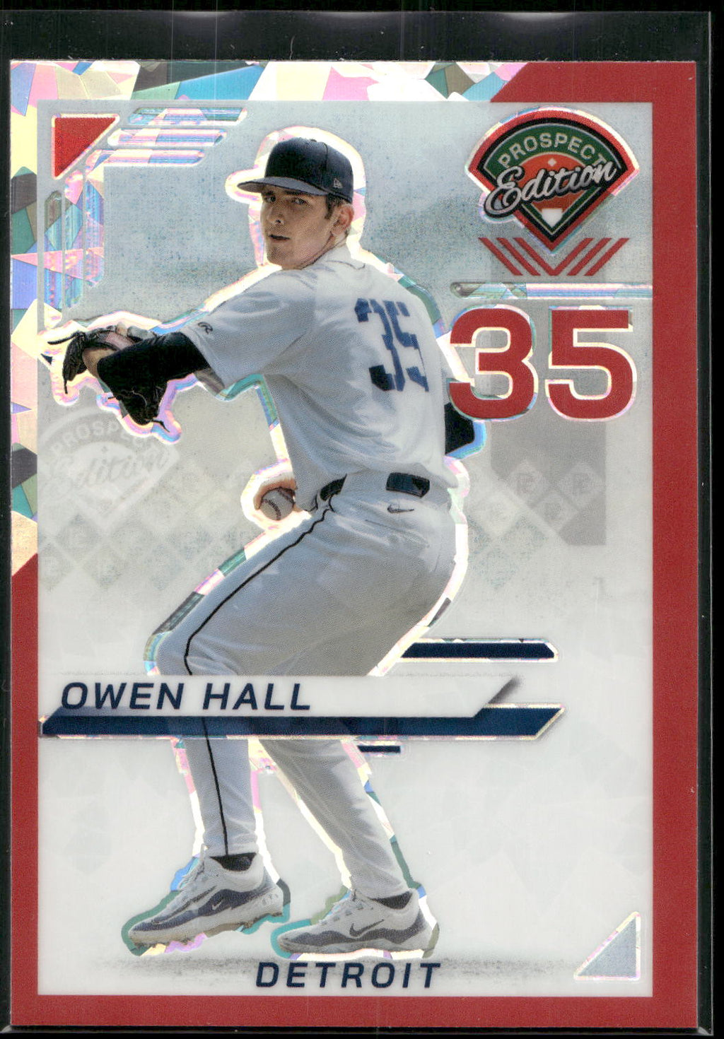 2025 Panini Prospect Edition #90 Owen Hall Holo Prospect Ticket - Red Ice
