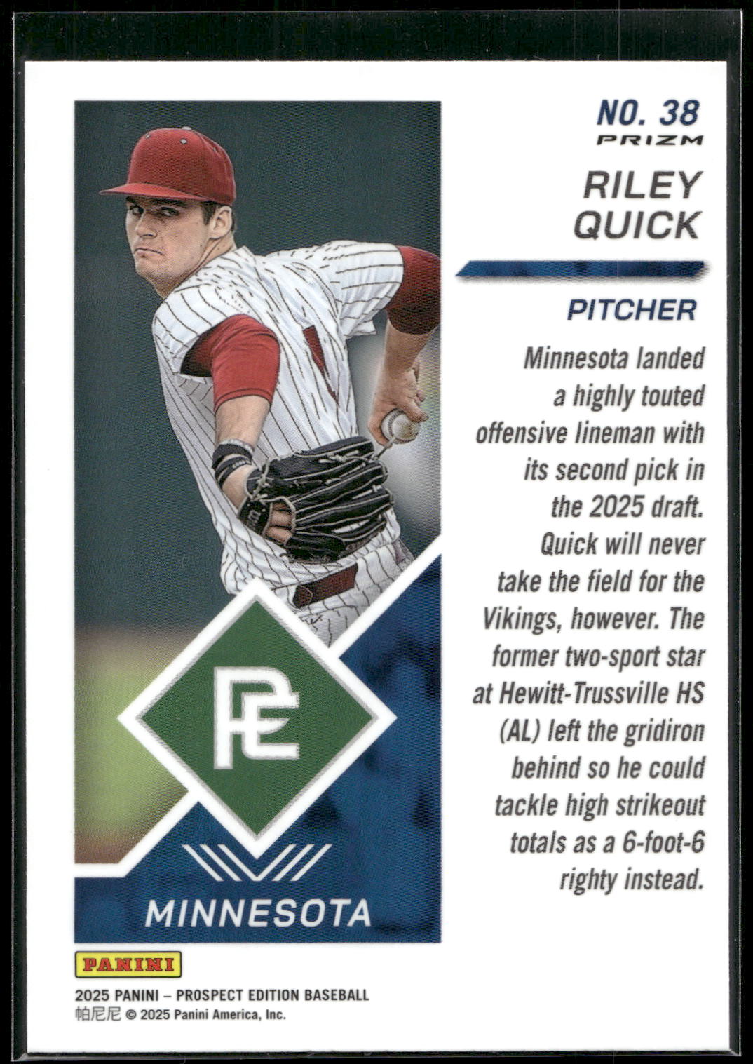 2025 Panini Prospect Edition #38 Riley Quick Holo Prospect Ticket - Red Ice