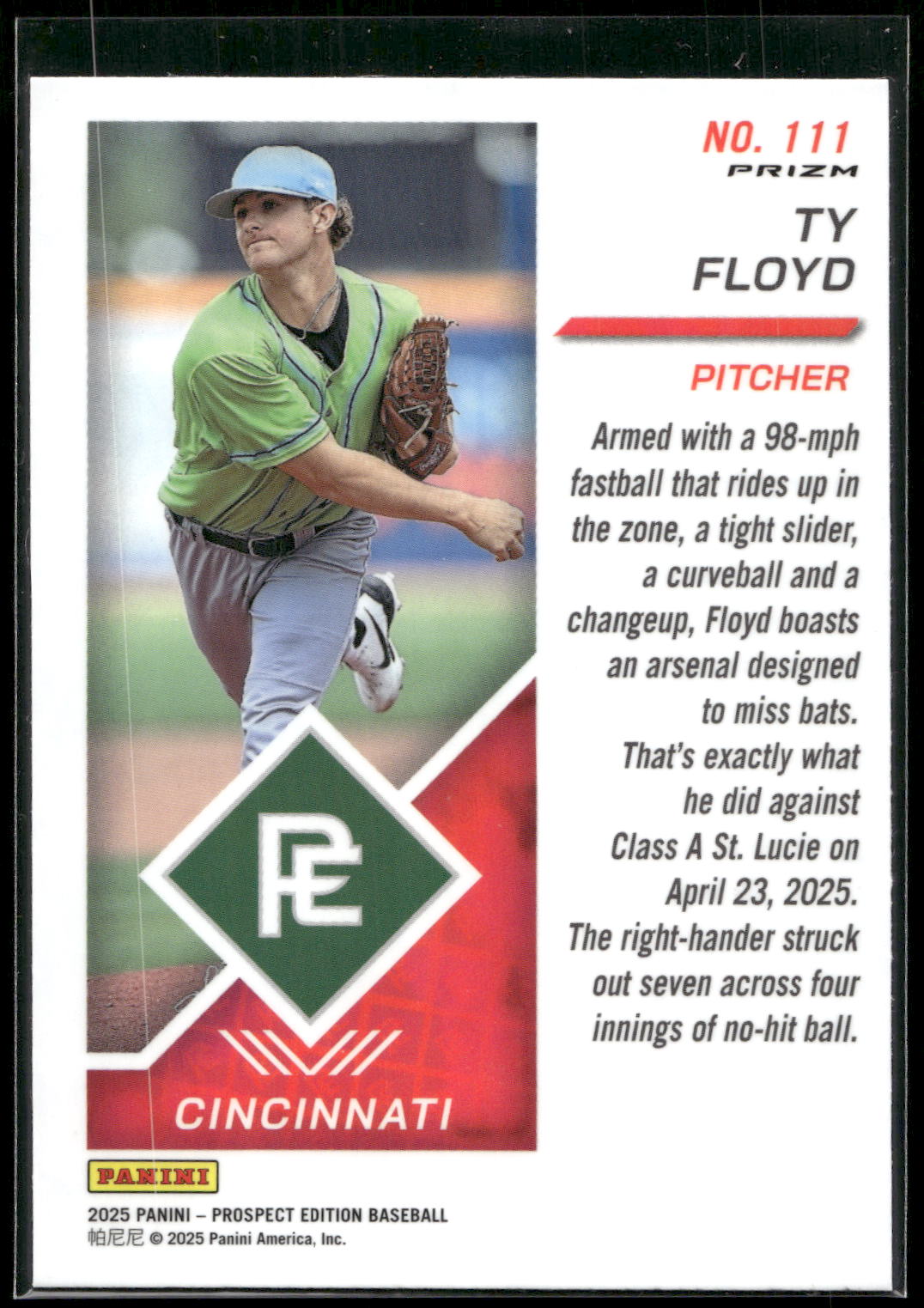 2025 Panini Prospect Edition #111 Ty Floyd Holo Prospect Ticket - Red Ice