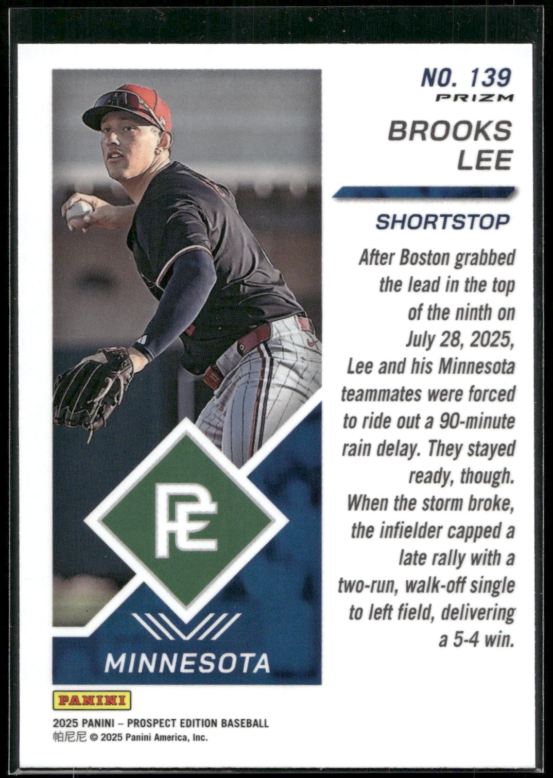 2025 Panini Prospect Edition #139 Brooks Lee Holo Prospect Ticket - Red Ice