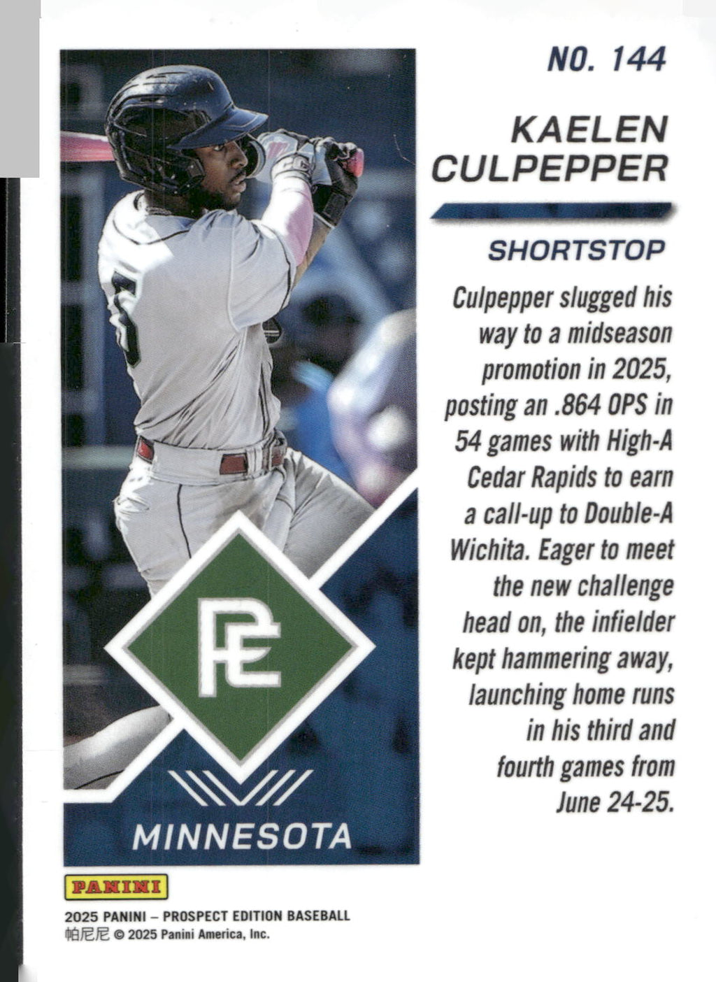 2025 Panini Prospect Edition #144 Kaelen Culpepper