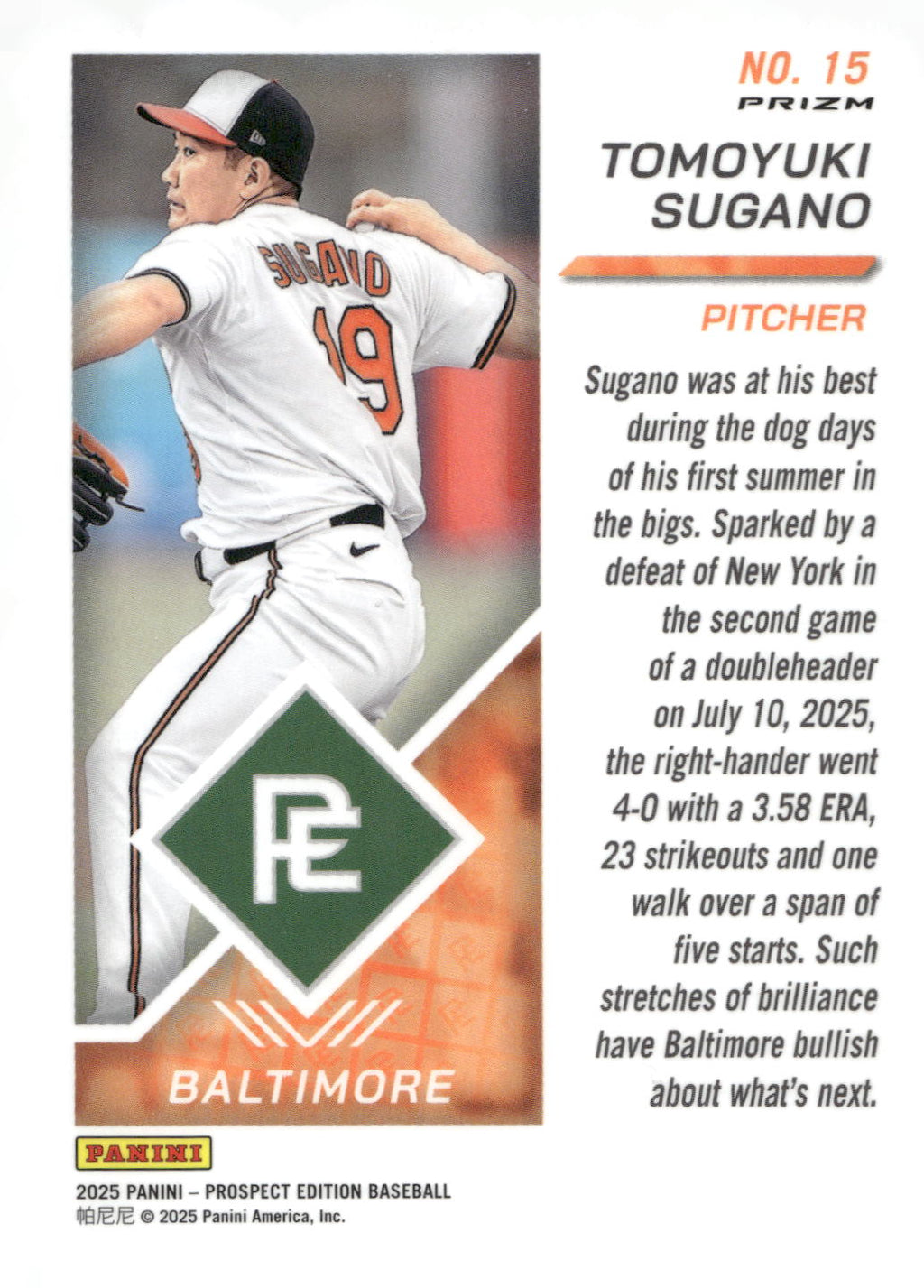 2025 Panini Prospect Edition #15 Tomoyuki Sugano Holo Prospect Ticket - Red Ice
