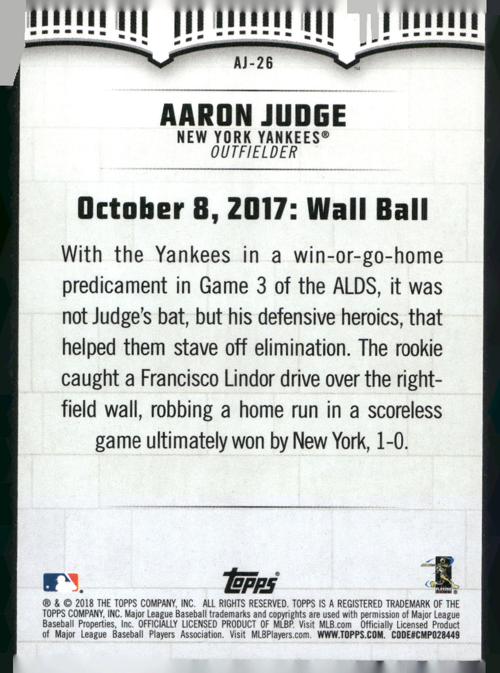 2018 Topps #AJ-26 Aaron Judge Aaron Judge Highlights Blue