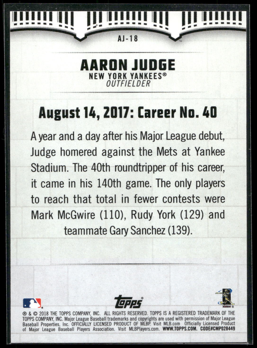 2018 Topps #AJ-18 Aaron Judge Aaron Judge Highlights