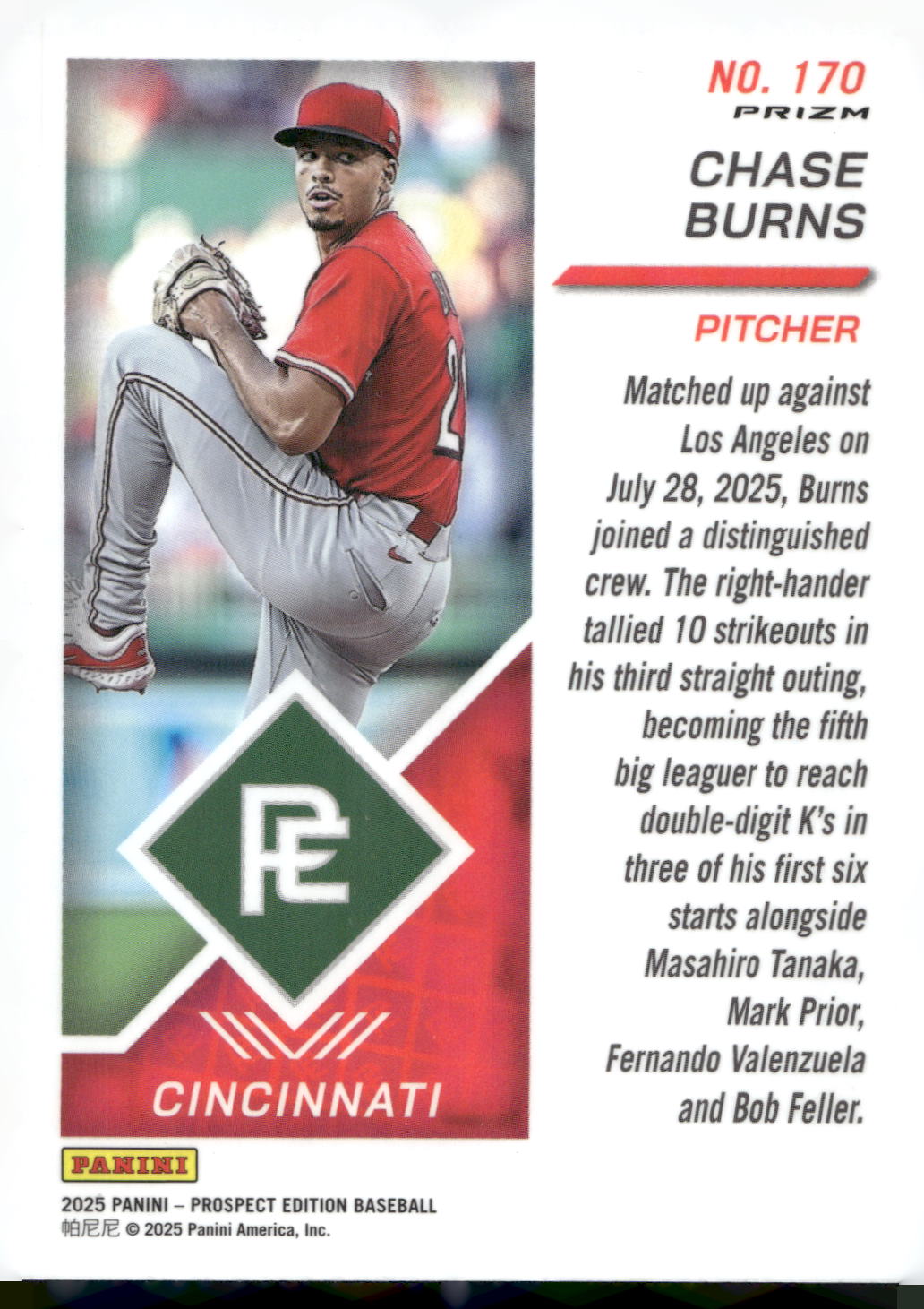 2025 Panini Prospect Edition #170 Chase Burns Holo Prospect Ticket - Red Ice