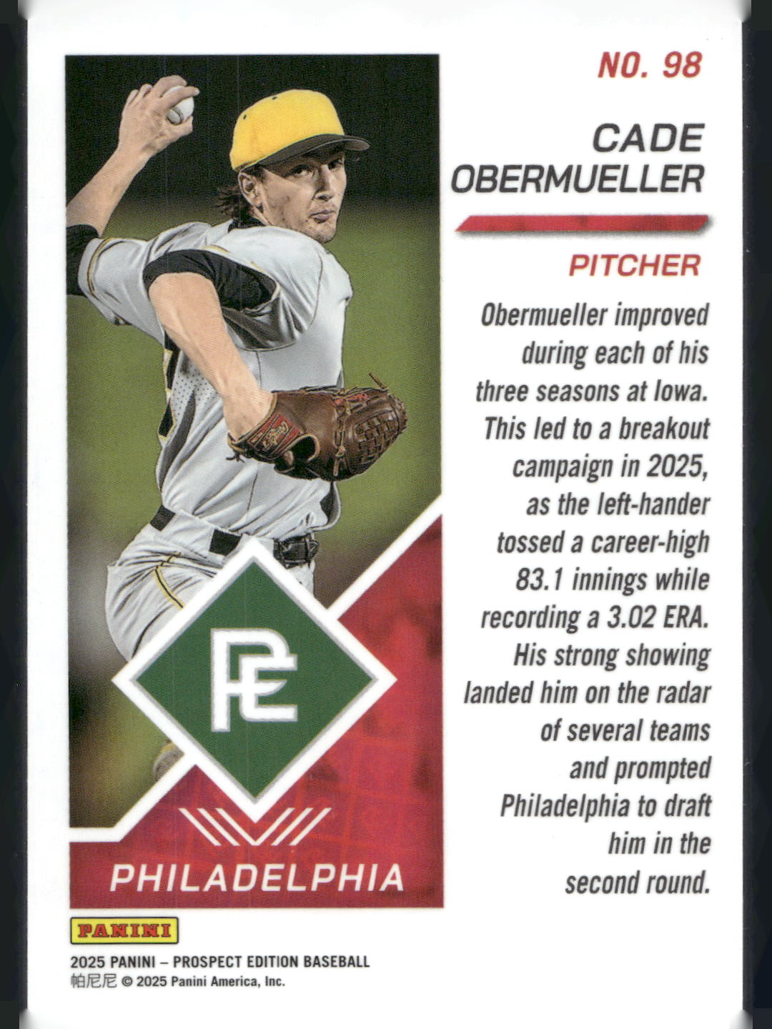 2025 Panini Prospect Edition #98 Cade Obermueller