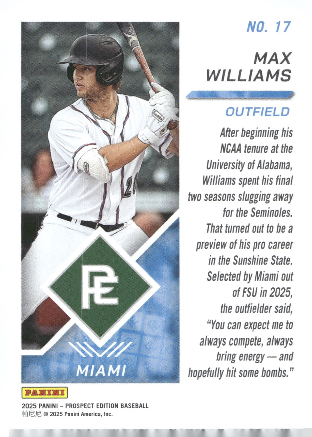 2025 Panini Prospect Edition #17 Max Williams