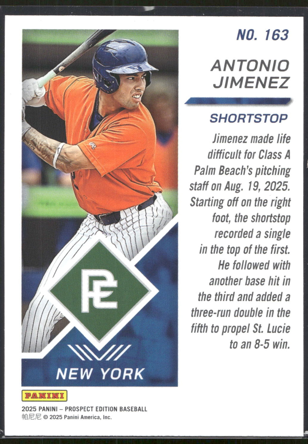 2025 Panini Prospect Edition #163 Antonio Jimenez