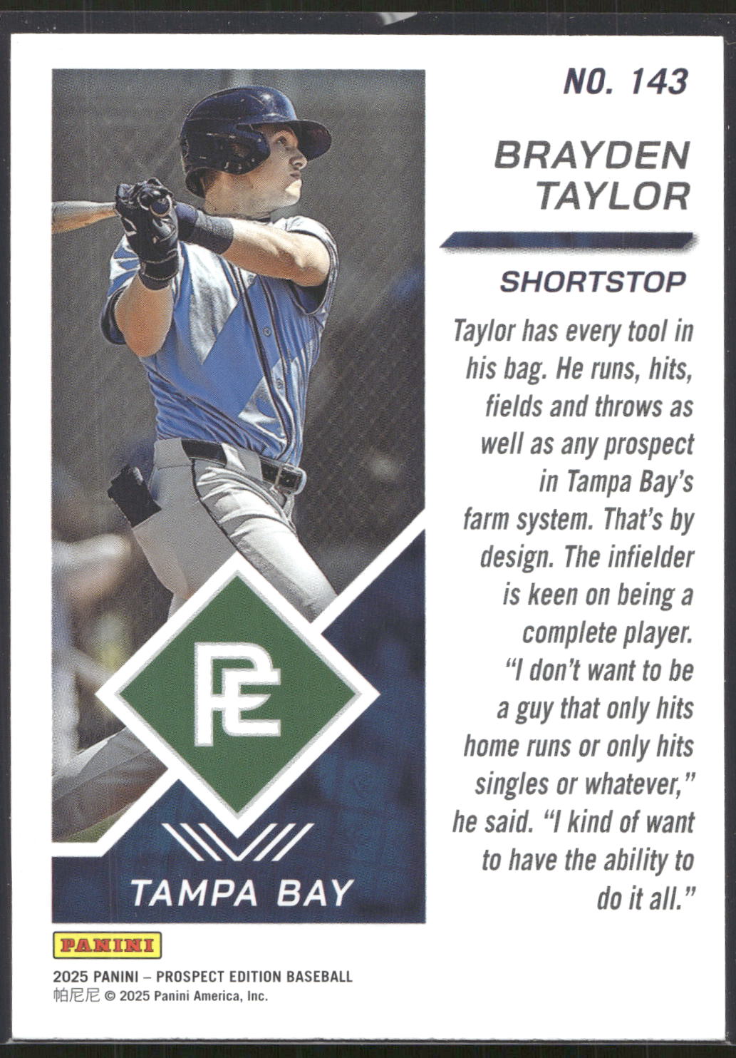 2025 Panini Prospect Edition #143 Brayden Taylor