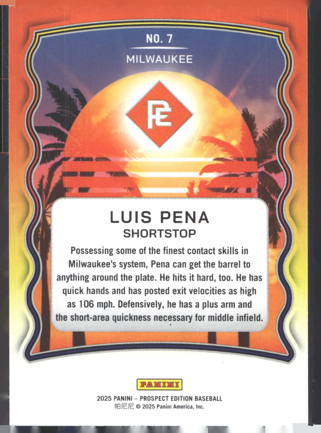 2025 Panini Prospect Edition #7 Luis Pena Prepping for the Pros