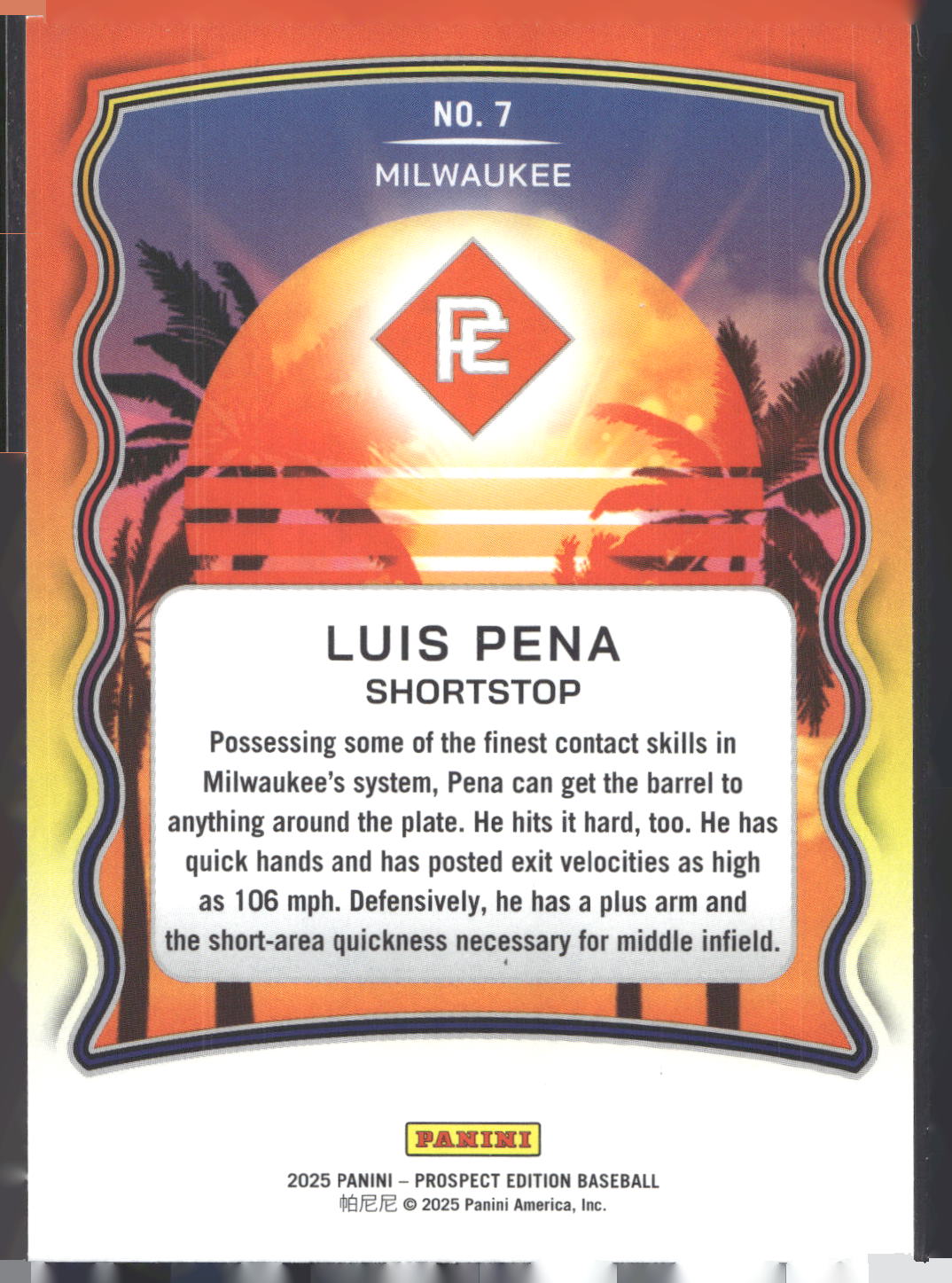 2025 Panini Prospect Edition #7 Luis Pena Prepping for the Pros