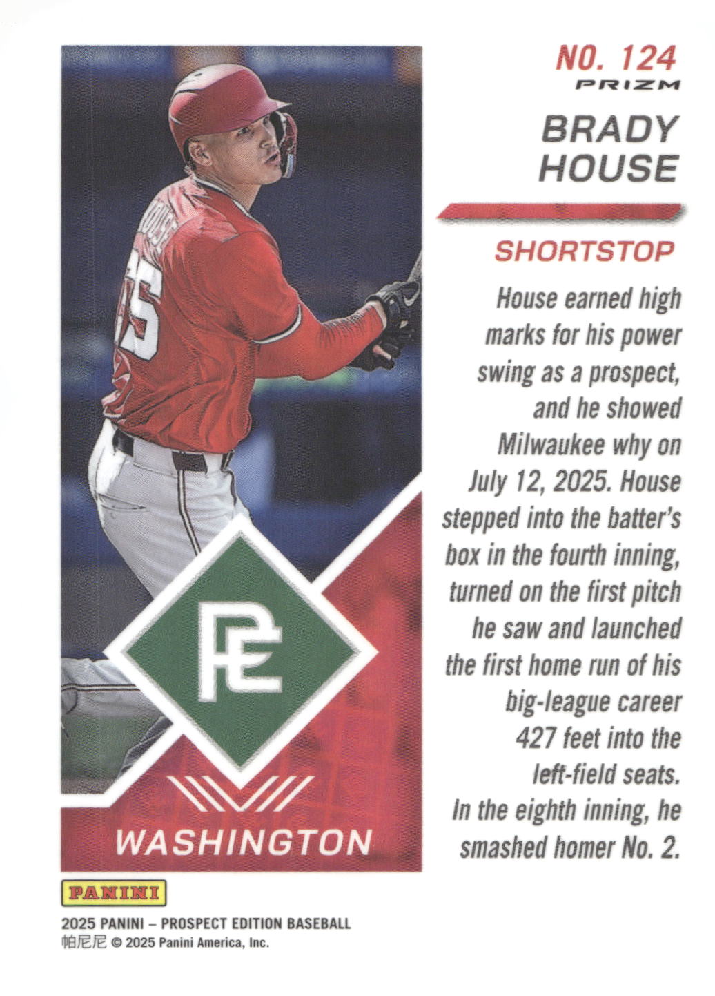 2025 Panini Prospect Edition #124 Brady House Holo Prospect Ticket - Red Ice