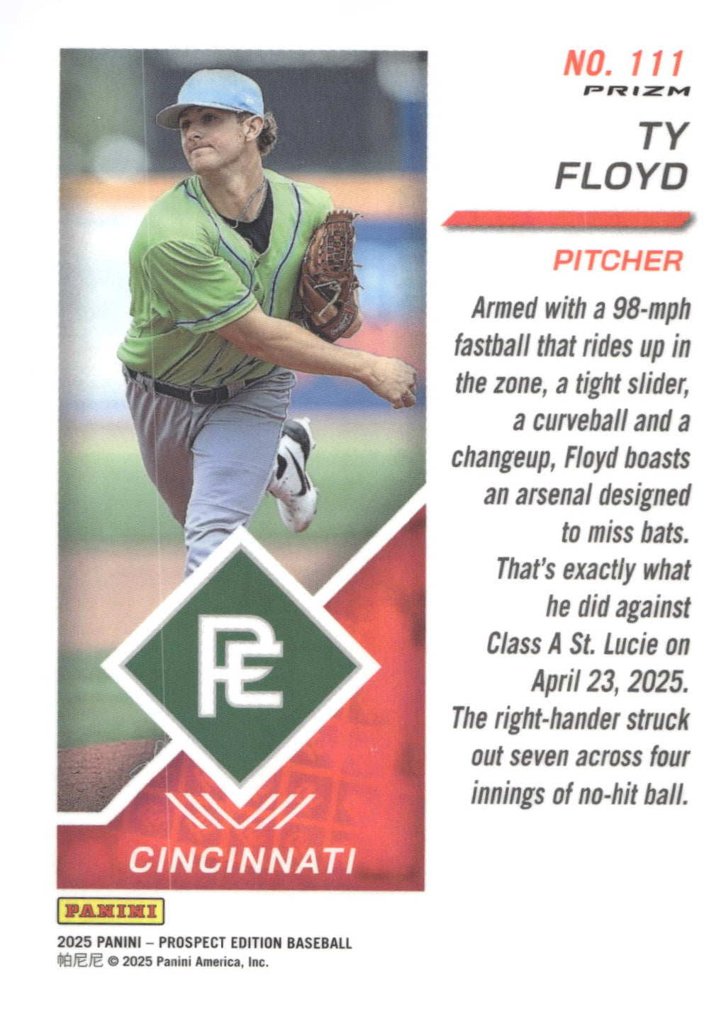 2025 Panini Prospect Edition #111 Ty Floyd Holo Prospect Ticket - Red Ice