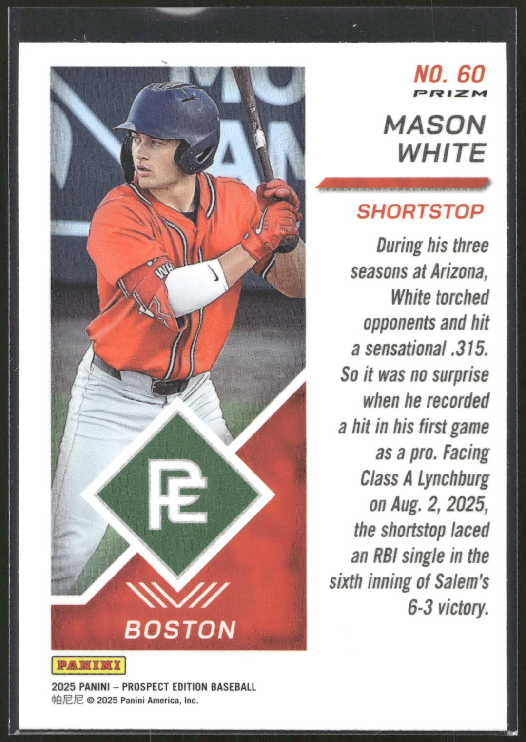 2025 Panini Prospect Edition #60 Mason White Holo Prospect Ticket - Red Ice